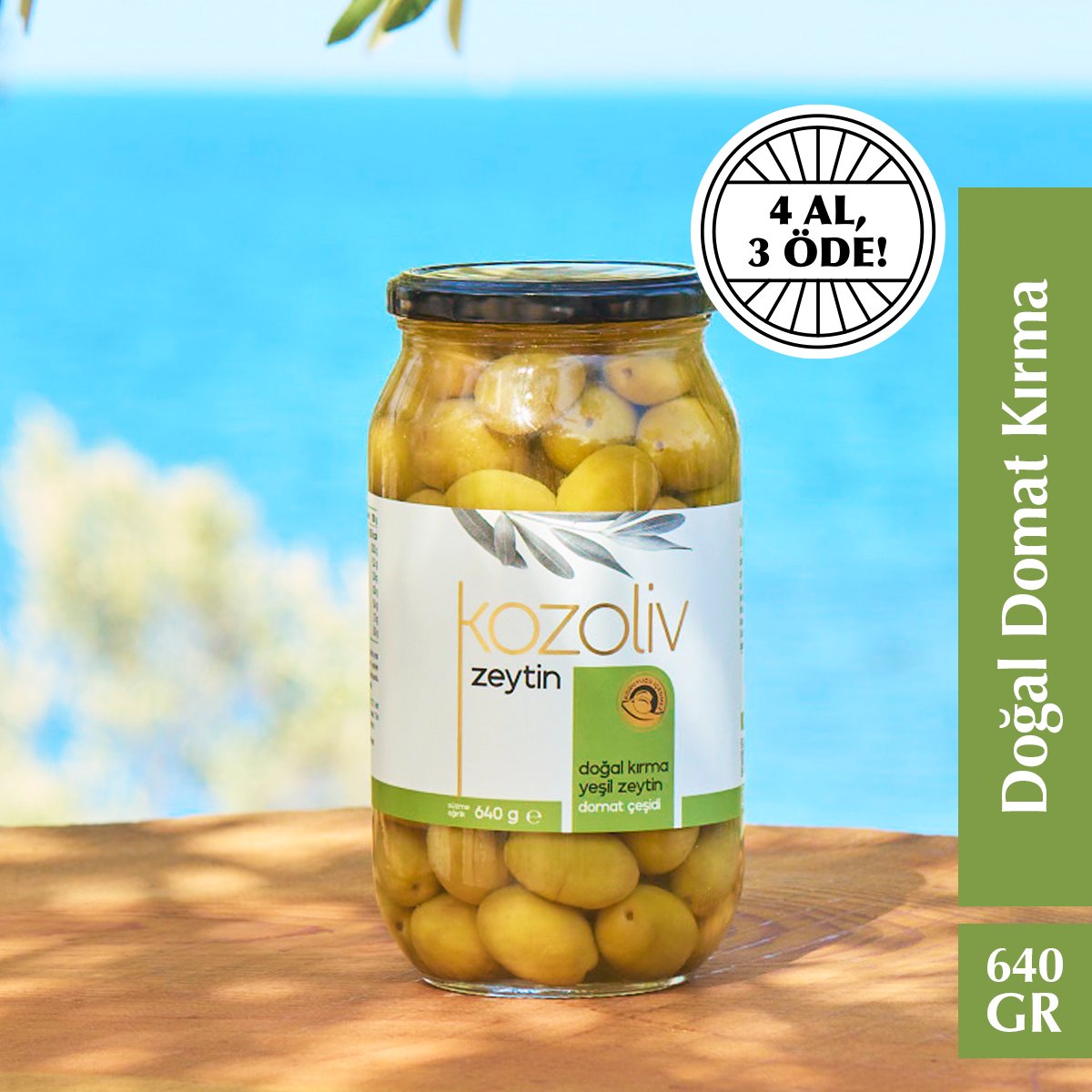 Doğal Domat Çeşidi Kırma Yeşil Zeytin 640 gr Satın Al - Kozoliv