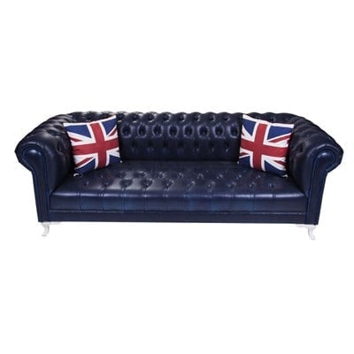 3A Mobilya Dark Blue Leather Chesterield