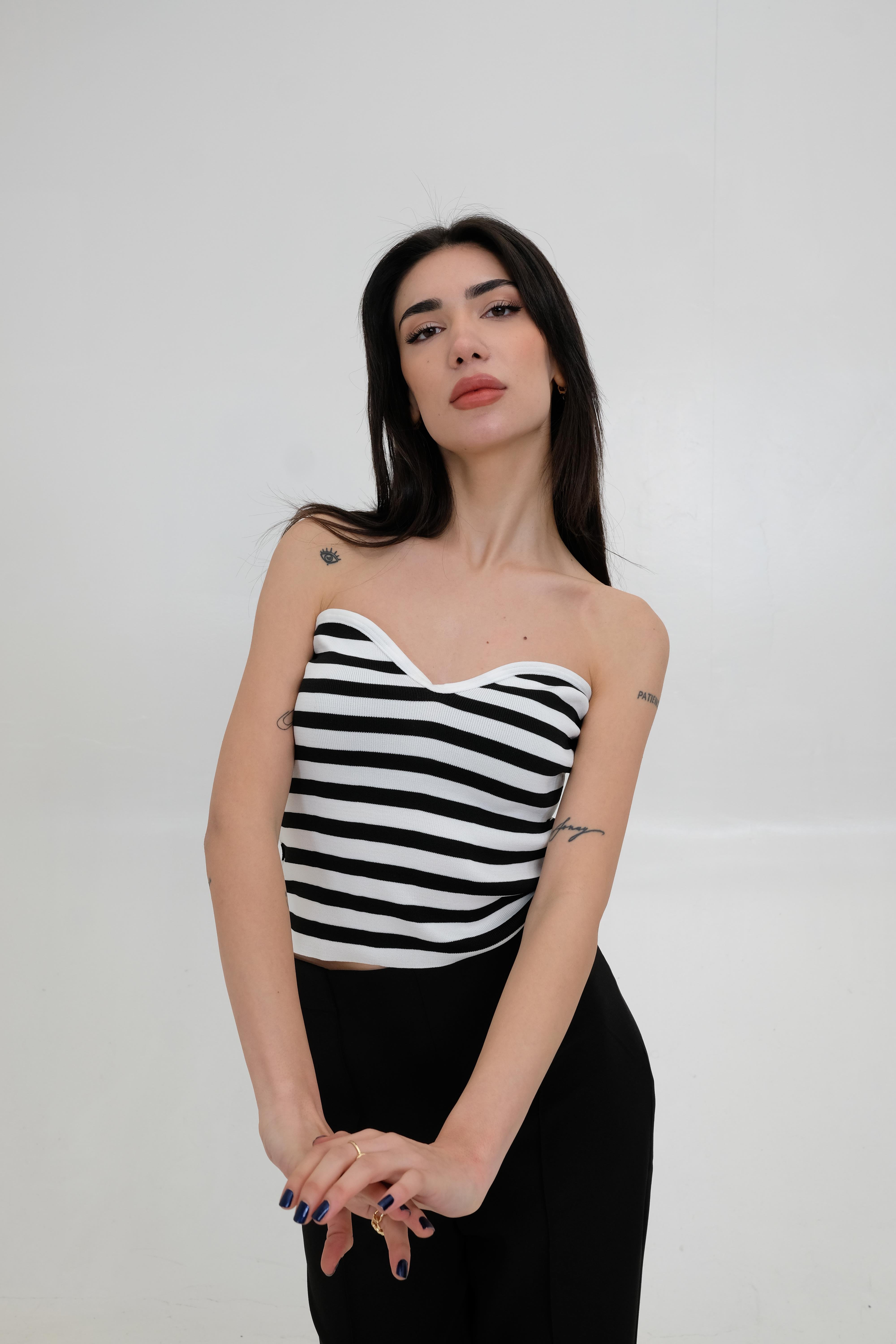 Straplez Crop Siyah/Beyaz - Evril Wear