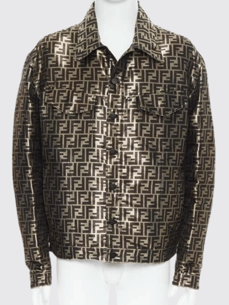 Fendi - Rare Metallic Gold FF Zucca Monogram Logo Jacket