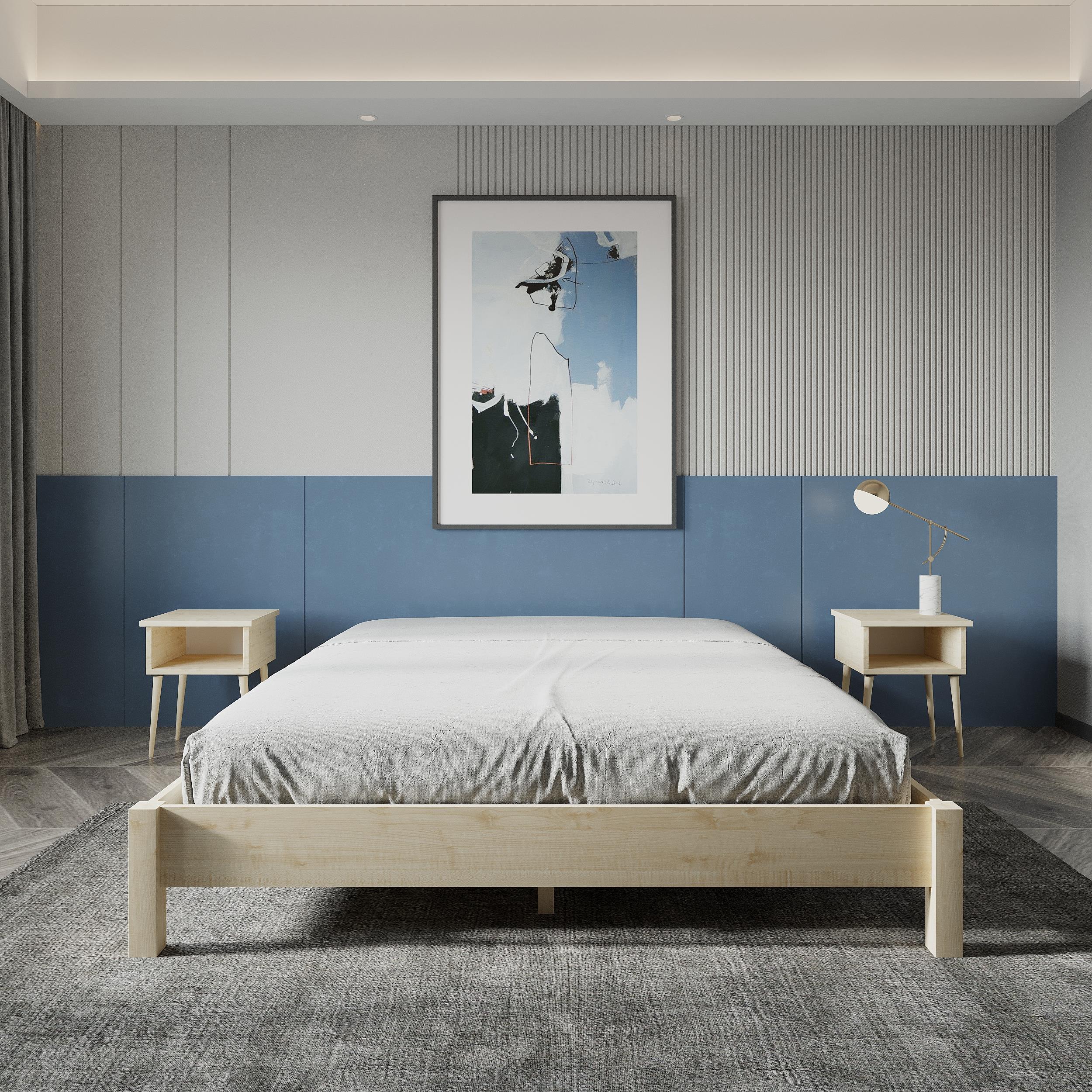 LOFT Model Doğal Çam Ahşap Karyola Ve İki Komodin Set