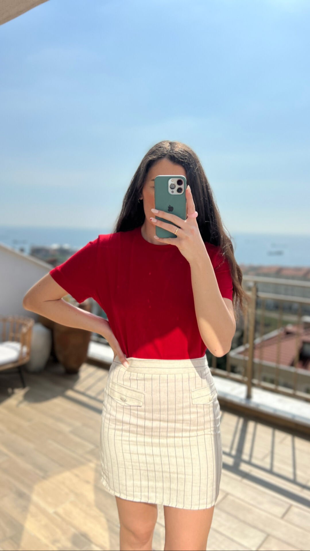 Çizgili Keten Etek