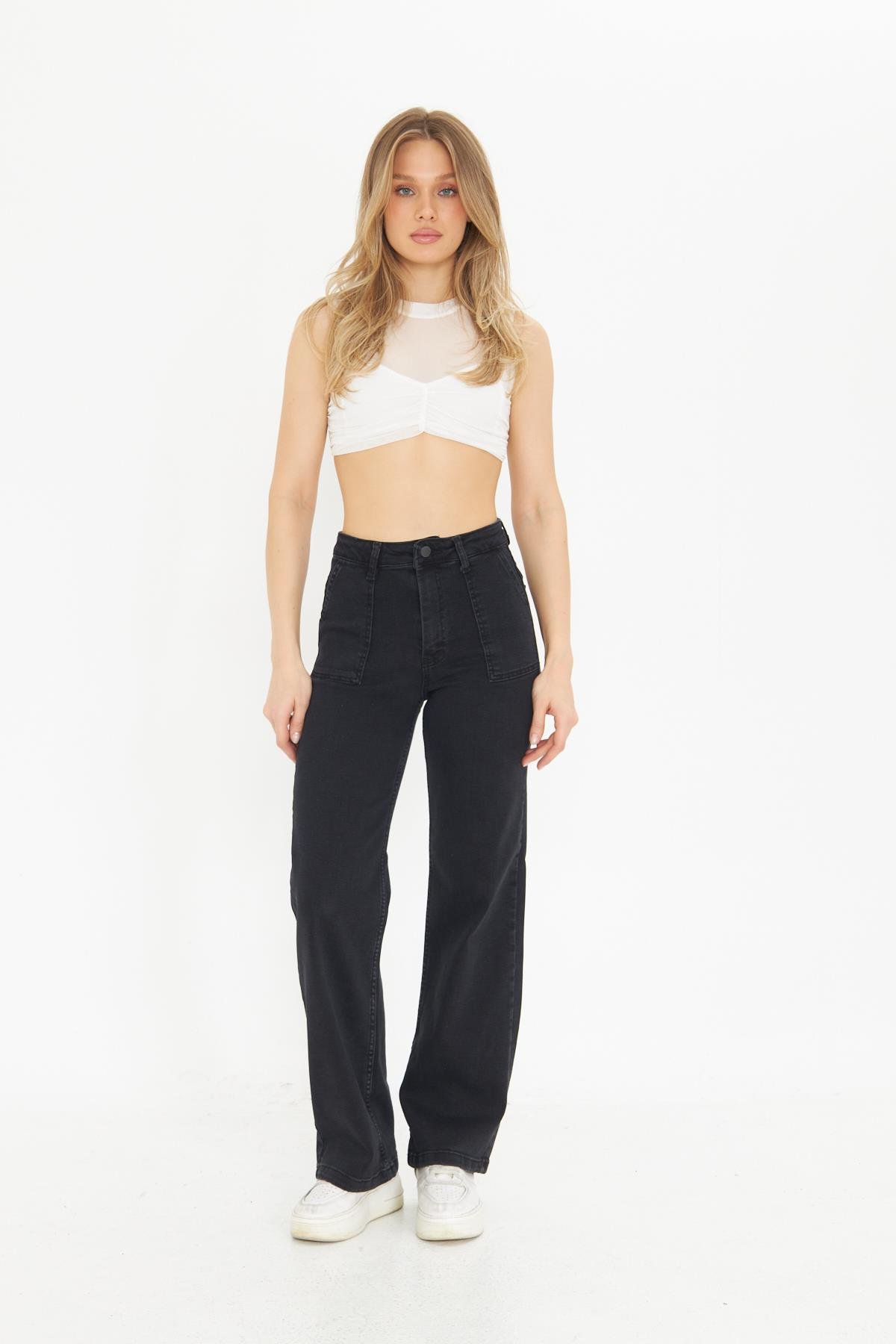 Likralı Üstten Cepli Straight Kot Pantolon FÜME