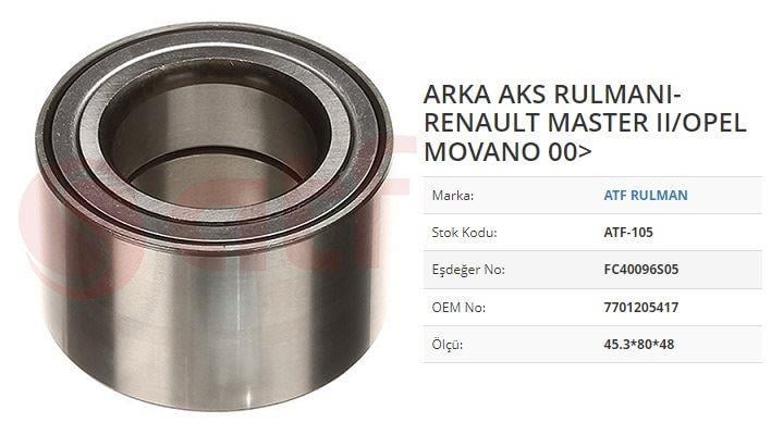 AKS RULMANI ARKA MASTER II FC 40096 S05 INTERSTAR I - II X70 DCI 80-90-100-120-DCI140-150 02> ARKA AKS RULMANI