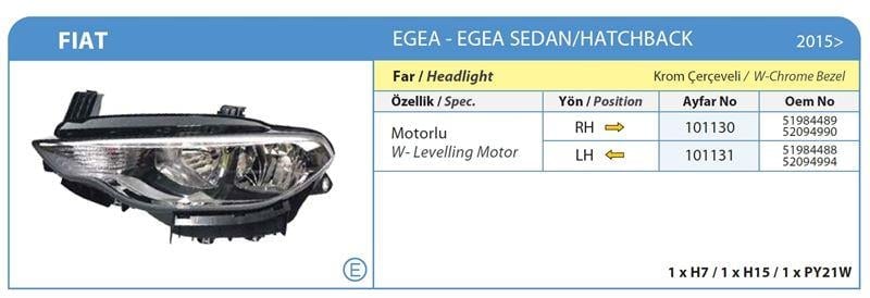FAR KOMPLE SAĞ MOTORLU FIAT EGEA 2015 → KROM ÇERÇEVELİ