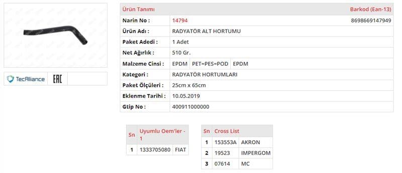RADYATÖR HORTUMU ALT FIAT DUCATO II 2.3 JTD