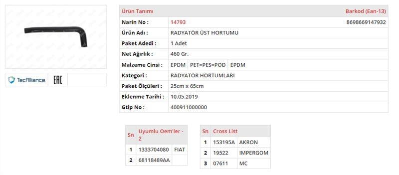 RADYATÖR HORTUMU ÜST FIAT DUCATO II 2.3 JTD