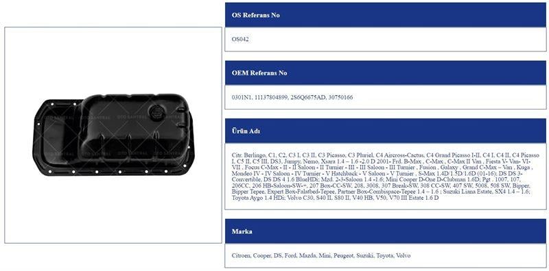 YAĞ KARTERİ DIZEL PEUGEOT 1.4 HDI