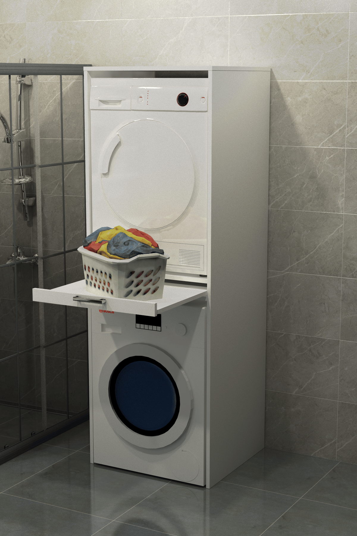 Willhome Çamaşır & Kurutma Makinesi Dolabı Çekmeceli - W-Bac001 Beyaz