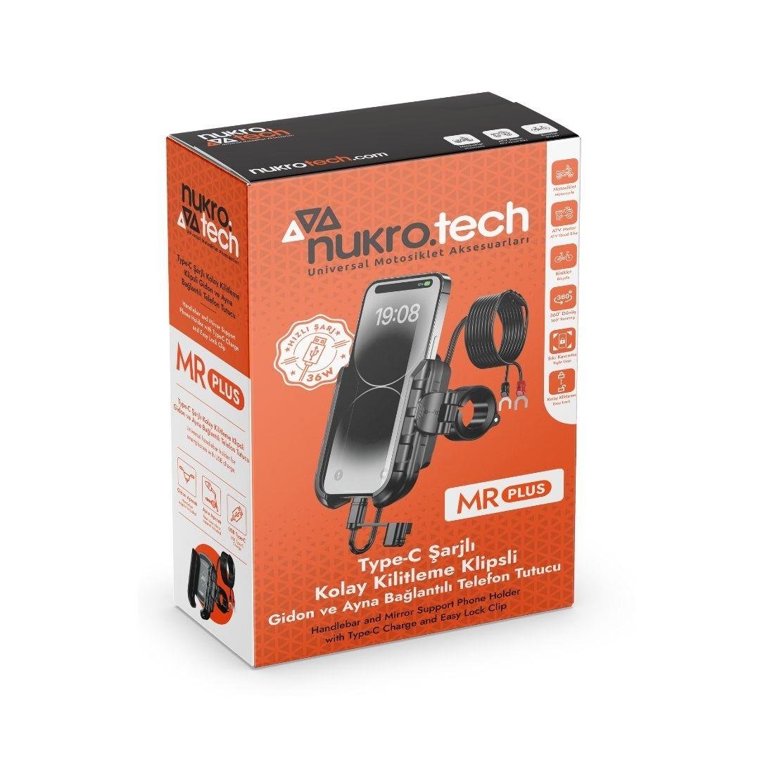 Nukrotech MR PLUS USB li Şarjlı Motosiklet Telefon Tutucu