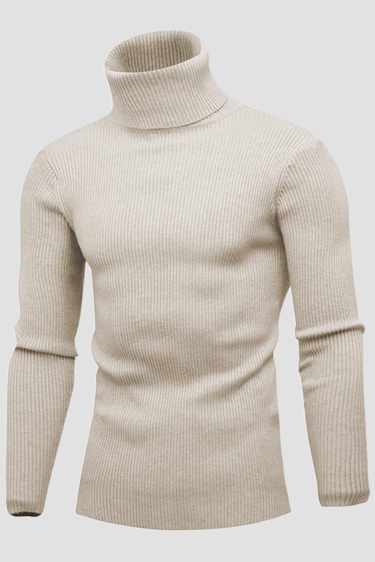 Unisex 2li Hazır Paket Siyah - Bej Balıkçı Yaka Kaşkorse Şardonlu Slimfit Boğazlı Kazak