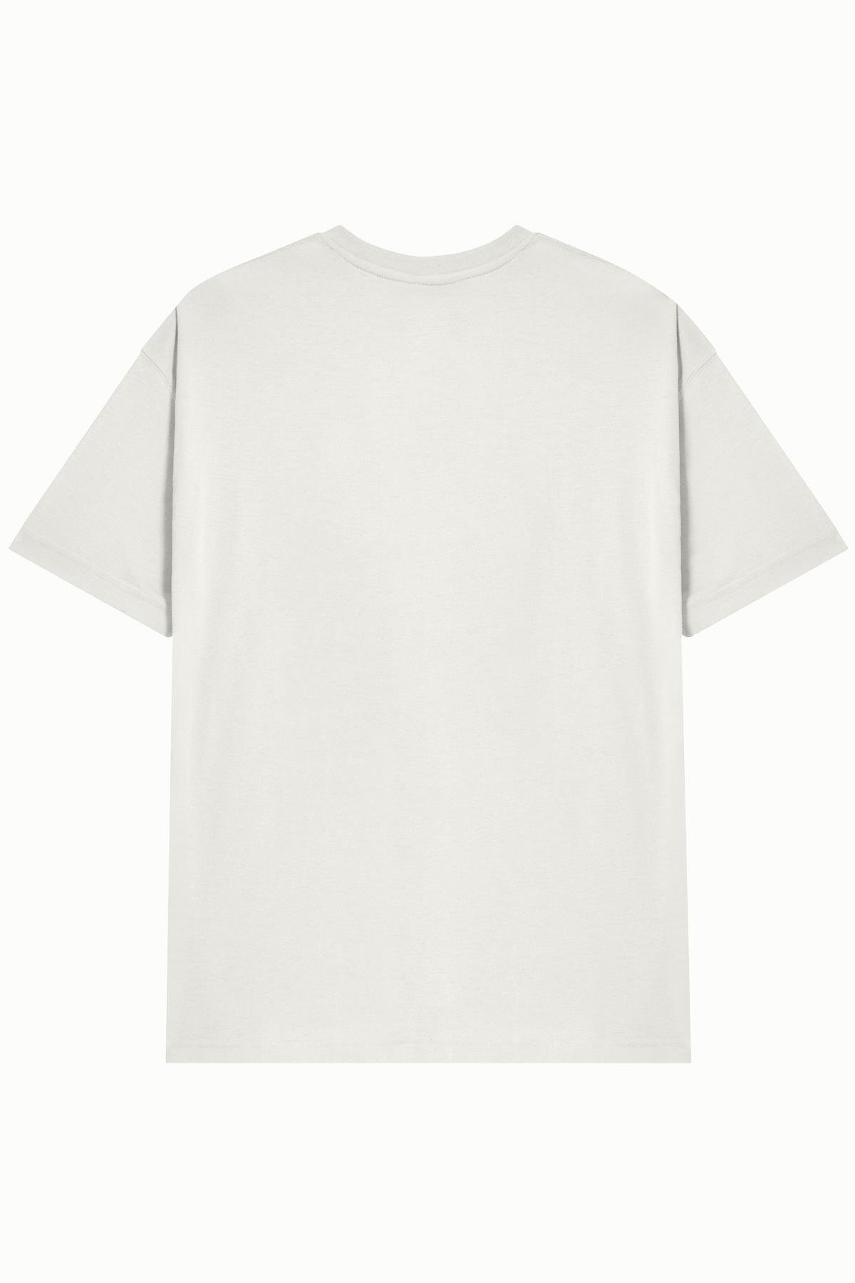 Unisex Beyaz %100 Pamuk Basic Avrupa Kalıp/Oversize Fit Kesim Bisiklet Yaka Kısa Kollu T-Shirt
