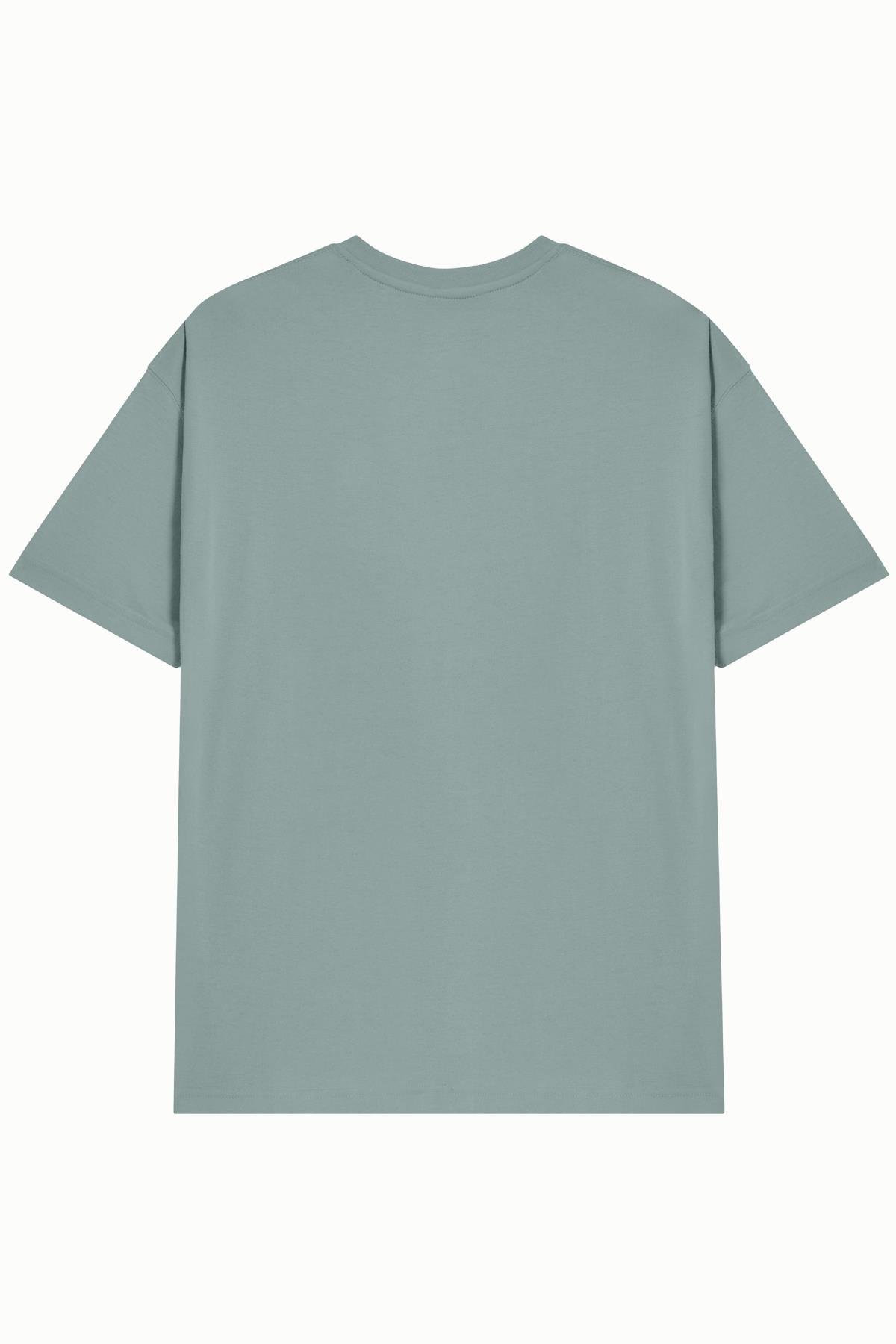 Unisex Mint %100 Pamuk Basic Avrupa Kalıp/Oversize Fit Kesim Bisiklet Yaka Kısa Kollu T-Shirt