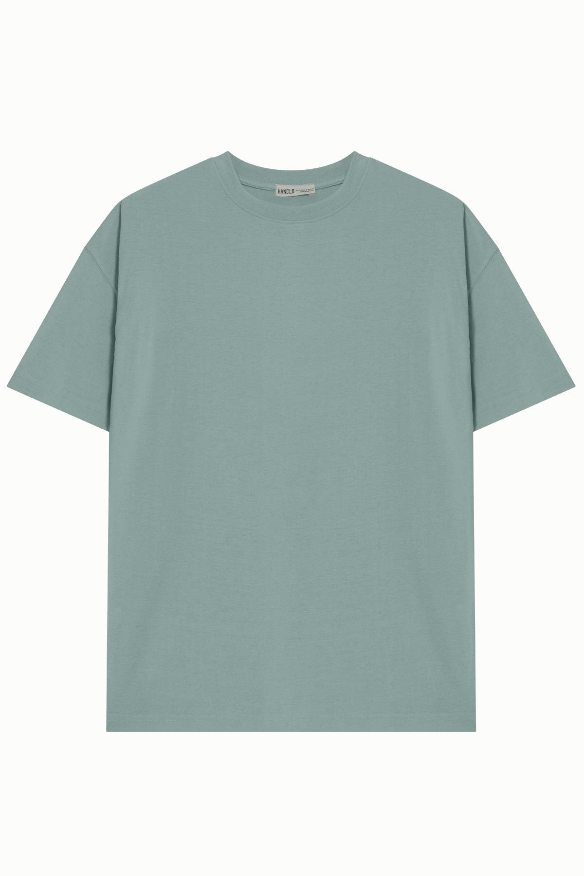 Unisex Mint %100 Pamuk Basic Avrupa Kalıp/Oversize Fit Kesim Bisiklet Yaka Kısa Kollu T-Shirt