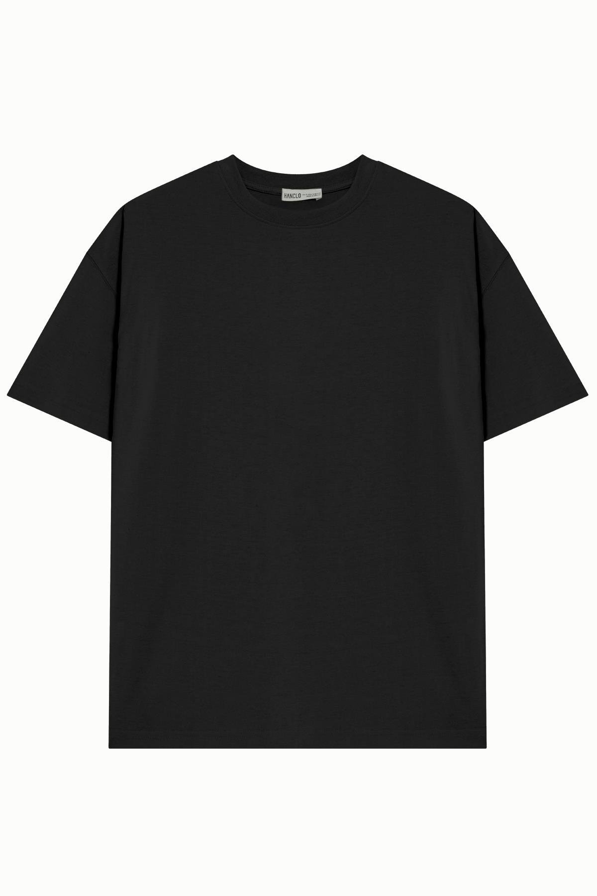 Unisex Siyah %100 Pamuk Basic Avrupa Kalıp/Oversize Fit Kesim Bisiklet Yaka Kısa Kollu T-Shirt