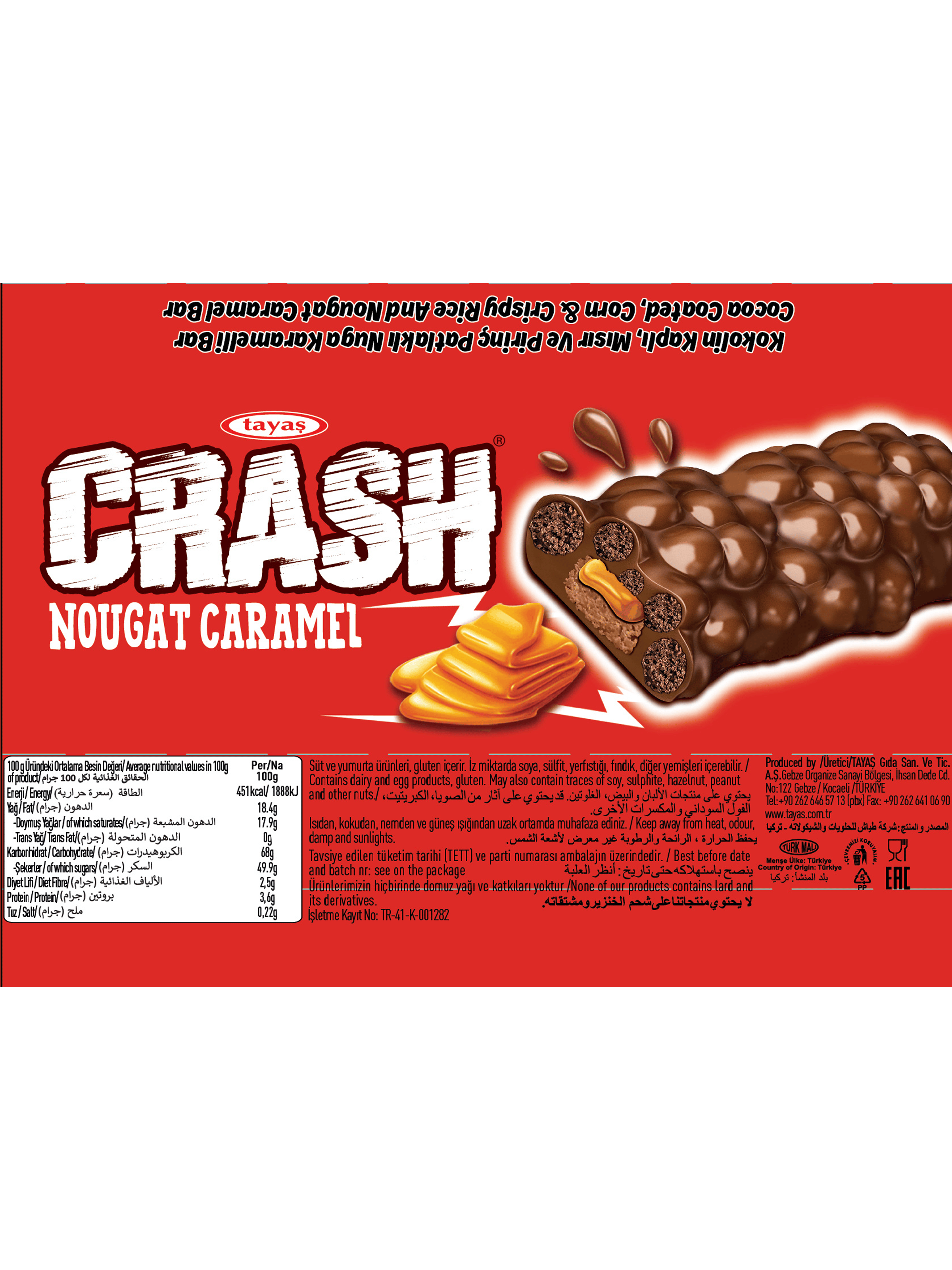 Crash Nuga Karamelli Pirinç Patlaklı Bar Kutu 40 Gram x 24 Adet Kutulu