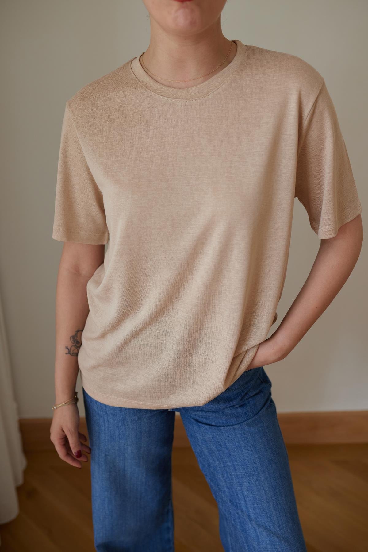 Vizon Yarım Kol Transparan T-Shirt