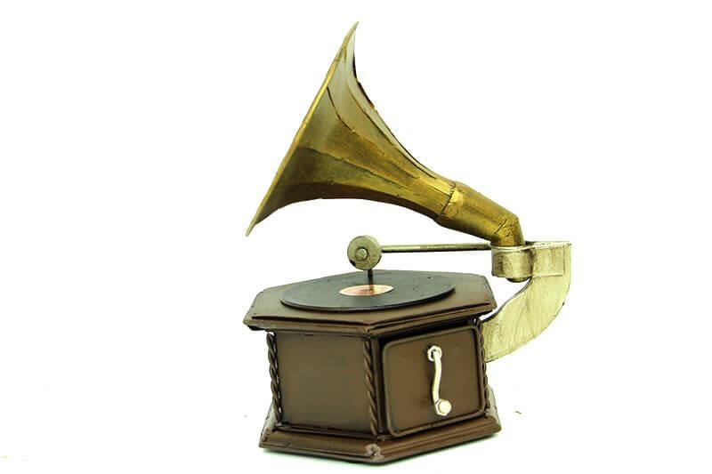 Dekoratif Metal Gramofon Kutu Obje Vintage Hediyelik