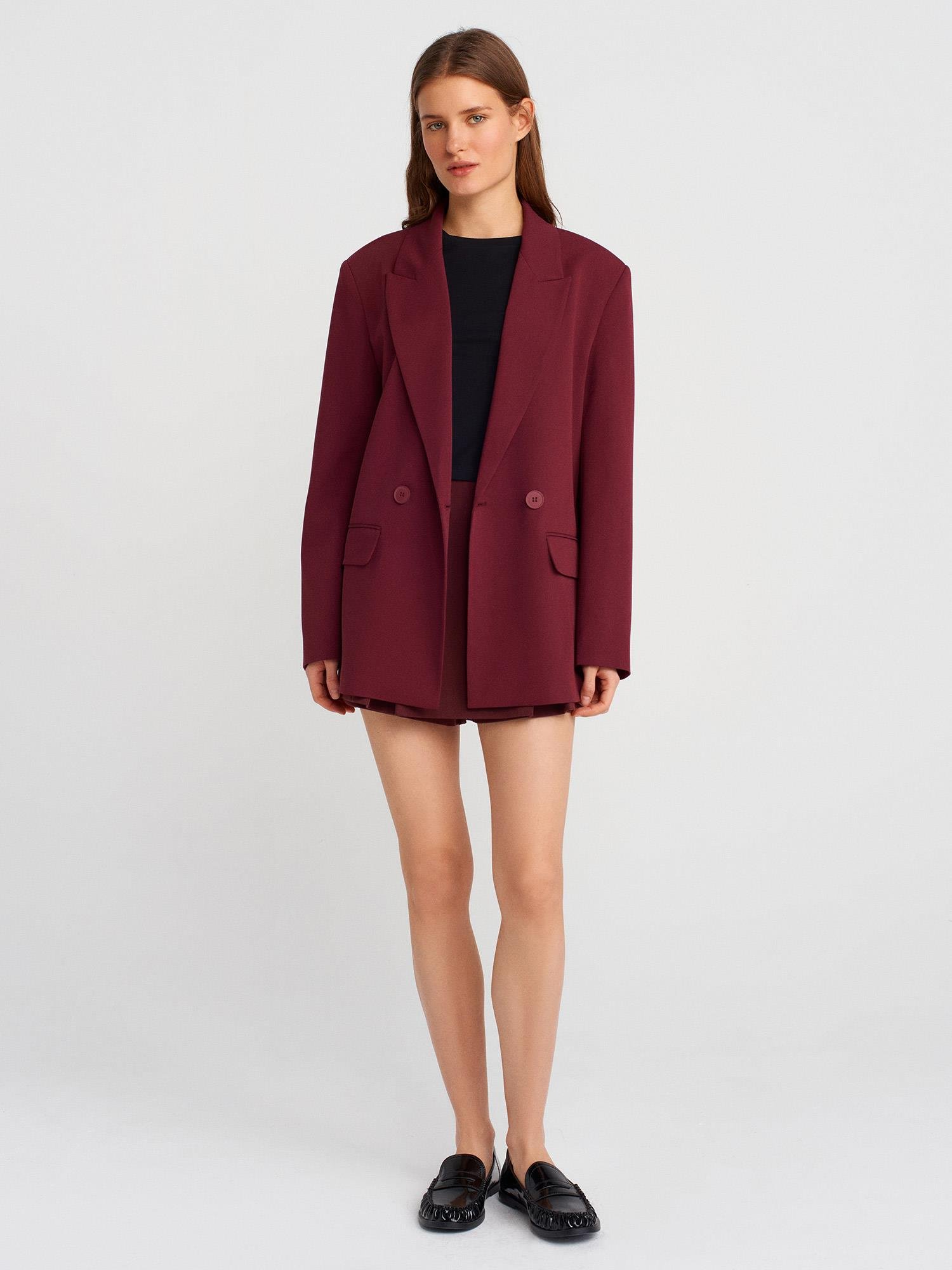 Oversize Blazer Ceket Bordo Tek Düğme