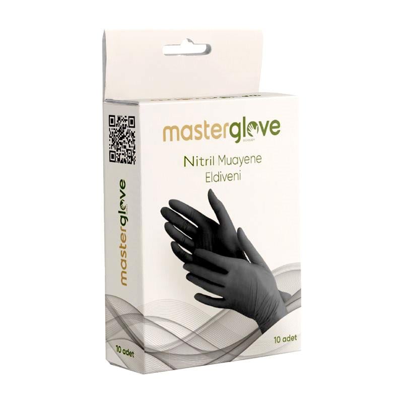 Master Glove Siyah Nitril Pudrasız Muayene Eldiveni 10 lu Paket