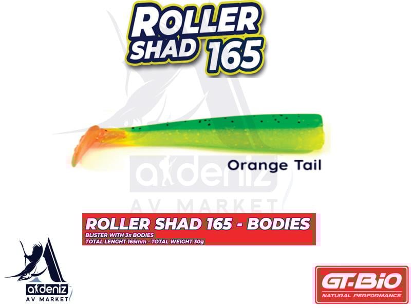 GT-BİO Roller Shad 165 Body Silikon Balık (Yedek Gövde) # Orange Tail UVGT-BİO