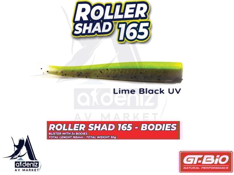 GT-BİO Roller Shad 165 Body Silikon Balık (Yedek Gövde) # Lime Black Glass UVGT-BİO