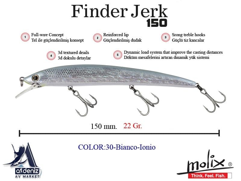 Molix Finder Jerk 150 Slow Sinking 15 Cm 22 Gr #30 Bianco Lonio