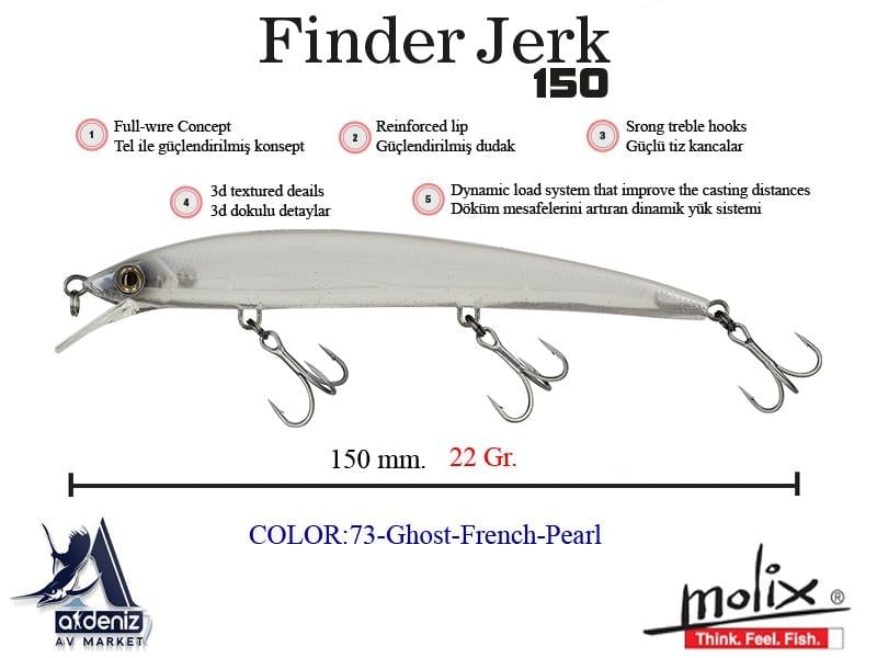 Molix Finder Jerk 150 Slow Sinking 15 Cm 22 Gr #73 Ghost French Pearl
