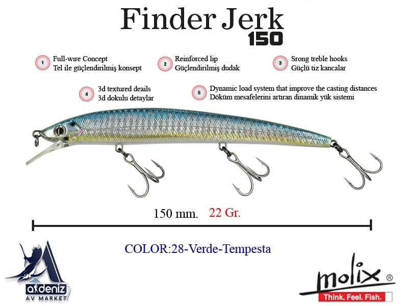 Molix Finder Jerk 150 Slow Sinking 15 Cm 22 Gr #28 Verde Tempesta