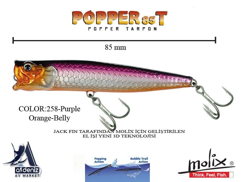 Molix Popper 85T 8,5 Cm 11,5 Gr #258 Purple Orange Belly