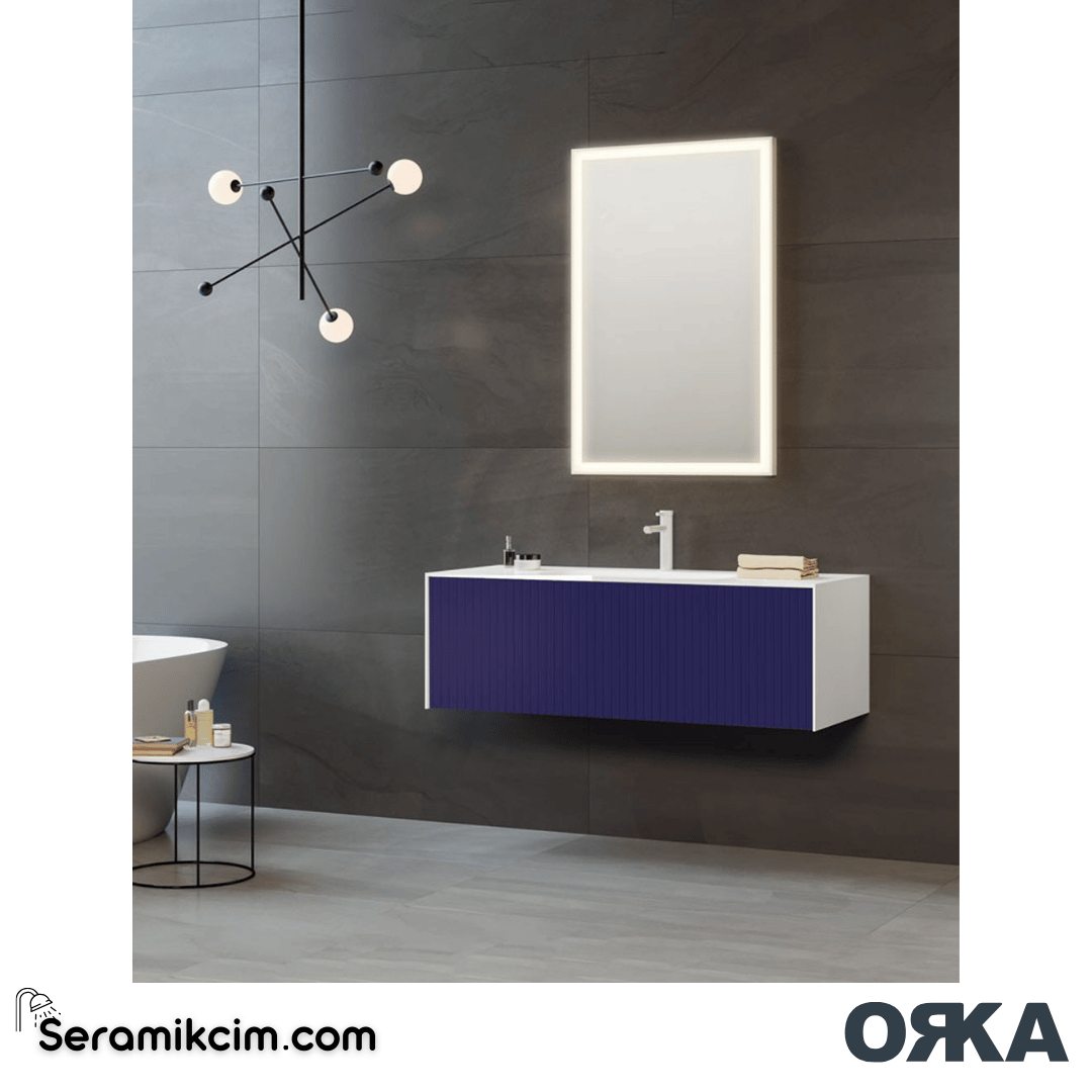 Orka Cube 120cm Banyo Dolabı Set Mat Lacivert