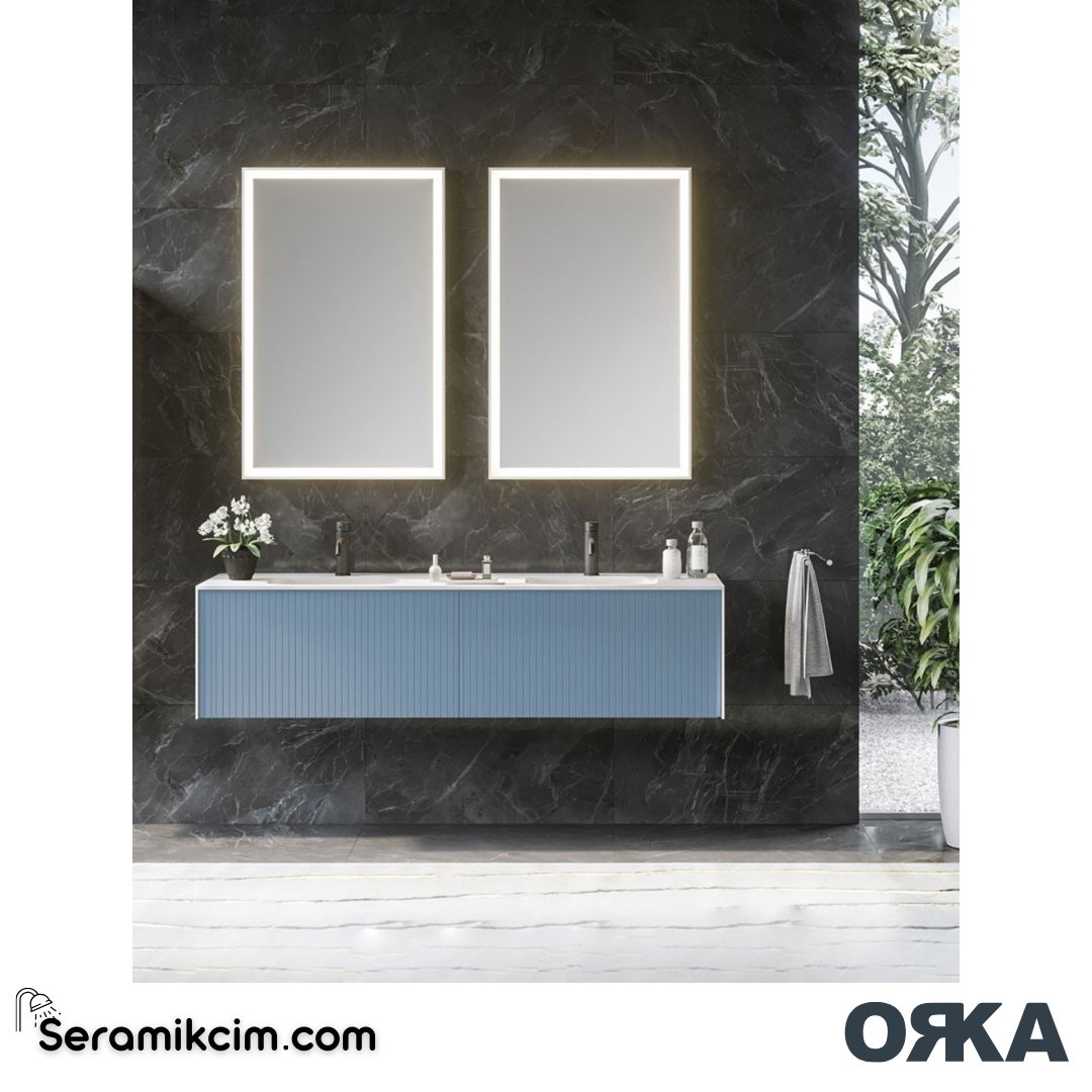 Orka Cube 160cm Banyo Dolabı Set Mat Açık Mavi - ORK030.160.02.TKM
