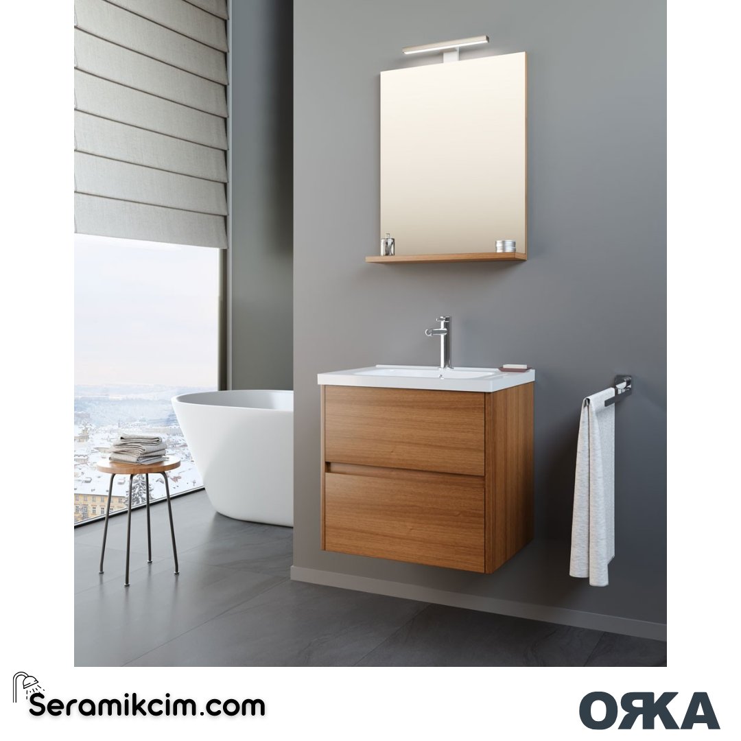 Orka Düden 65cm Çekmeceli Banyo Dolabı Set Odeon Kızıl Ceviz