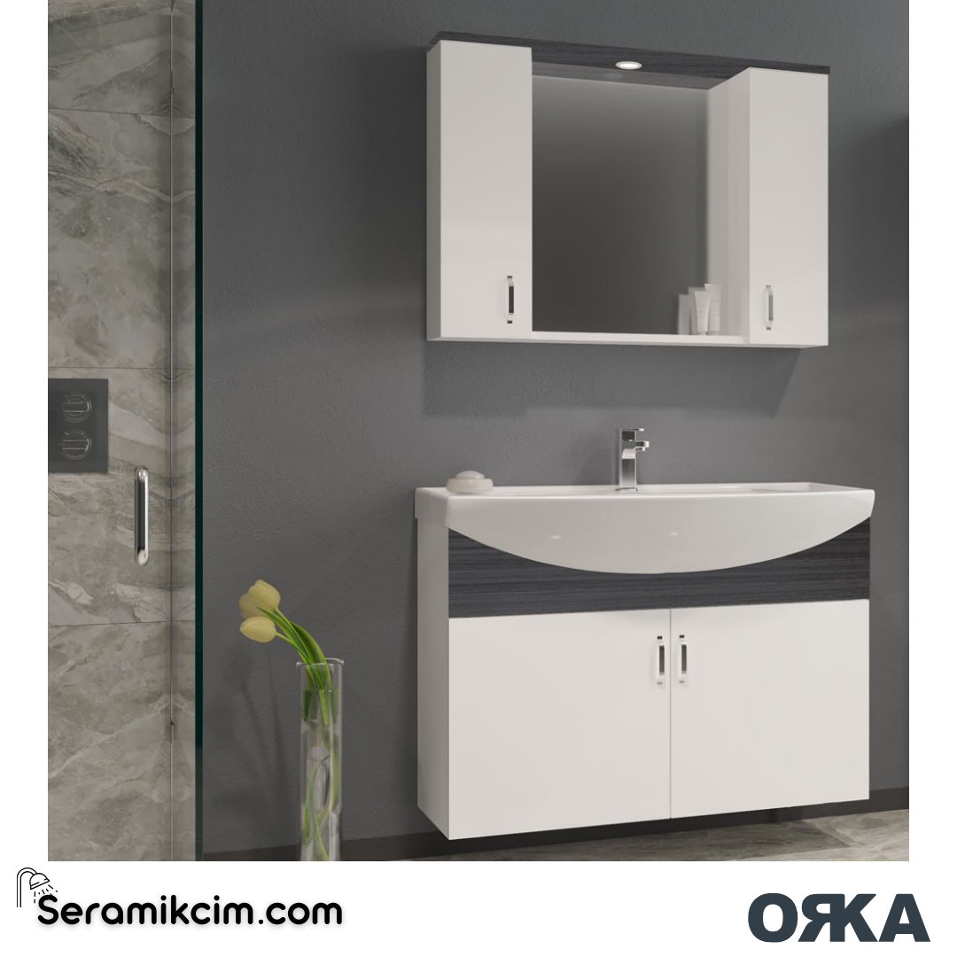 Orka Duru 100cm Asma Banyo Dolabı Set Freeze Siyah - ORK053.100.02.TKM
