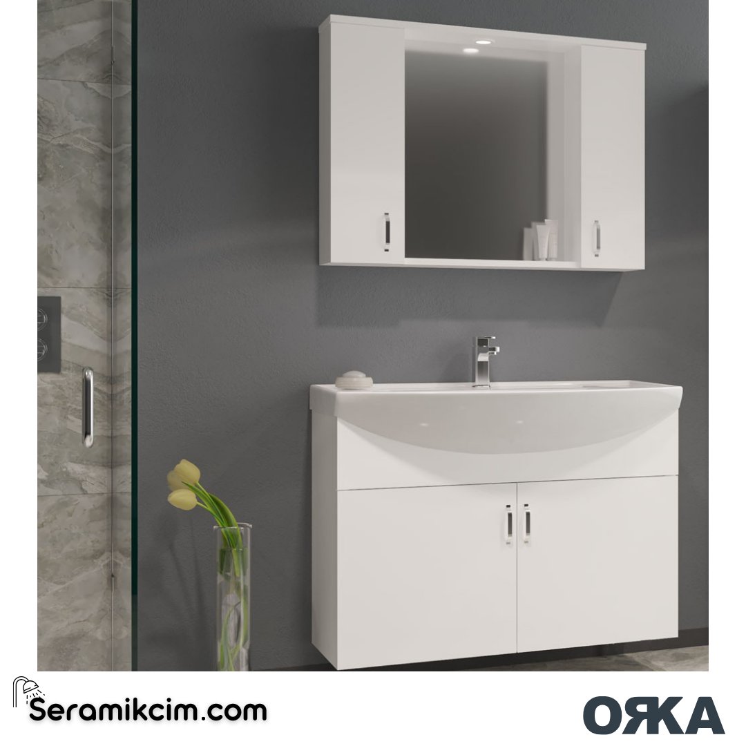 Orka Duru 100cm Asma Banyo Dolabı Set Beyaz - ORK053.100.01.TKM