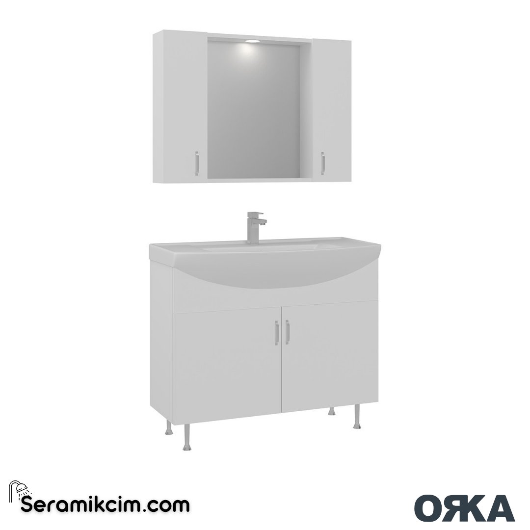 Orka Duru 100cm Ayaklı Banyo Dolabı Set Beyaz - ORK054.100.01.TKM