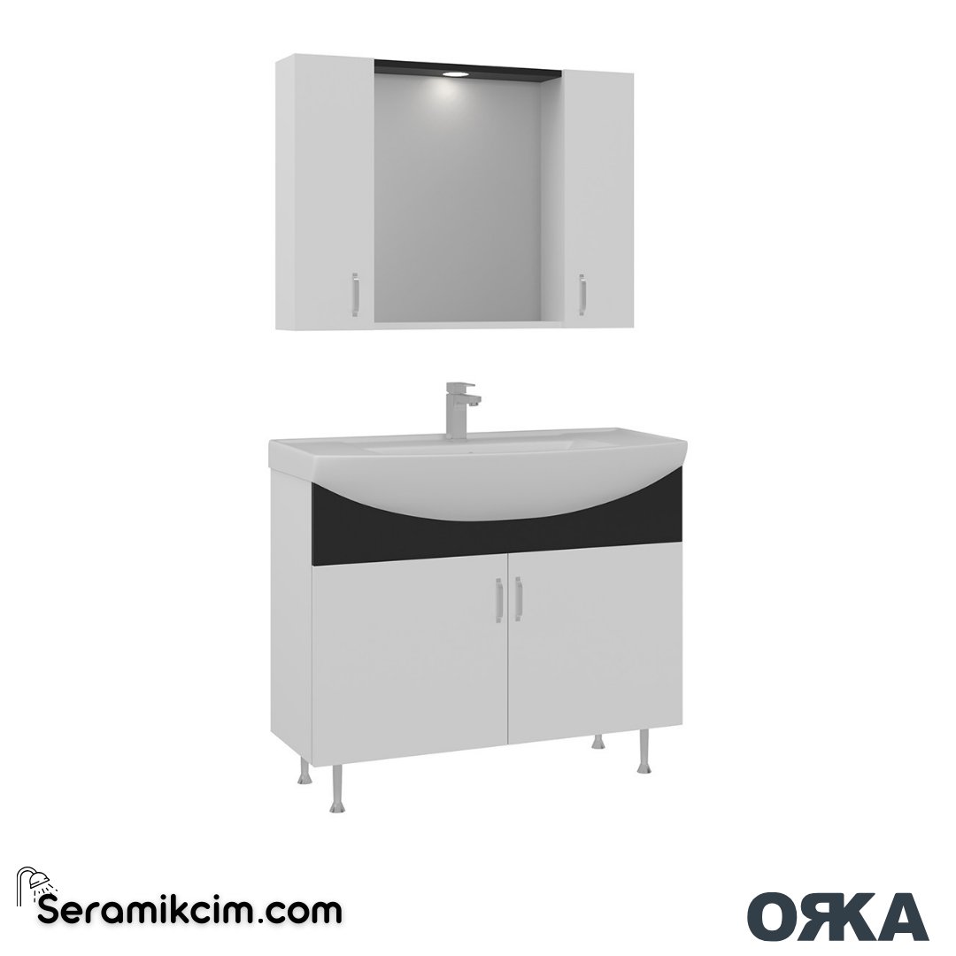 Orka Duru 100cm Ayaklı Banyo Dolabı Set Freeze Siyah - ORK054.100.02.TKM