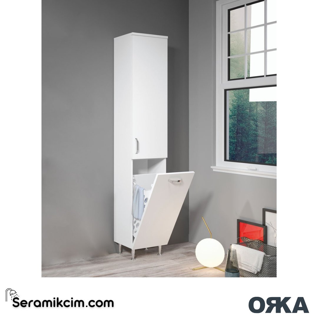 Orka Duru 40cm Boy Dolabı Çamaşır Sepetli Sağ Beyaz - ORK.BYD1212