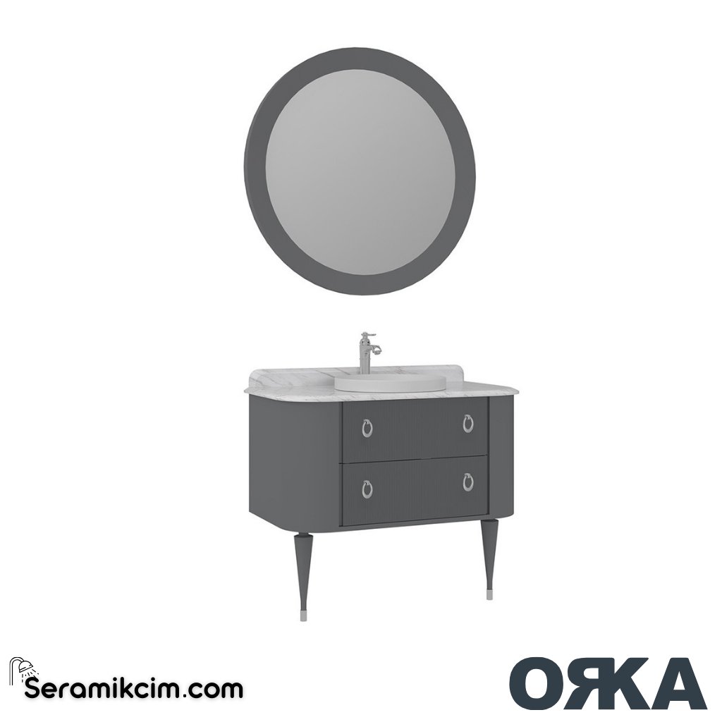 Orka Felice 100cm Banyo Dolabı Set Krom Ahşap Ayaklı Mat Gri - ORK078.100.03.TKM