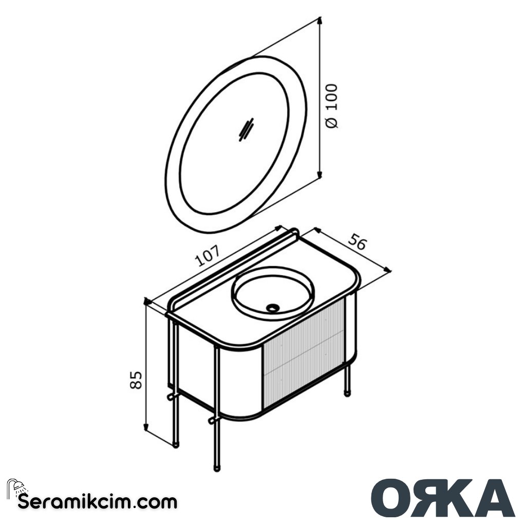 Orka Felice 107cm Banyo Dolabı Set Altın Metal Ayaklı Mat Beyaz