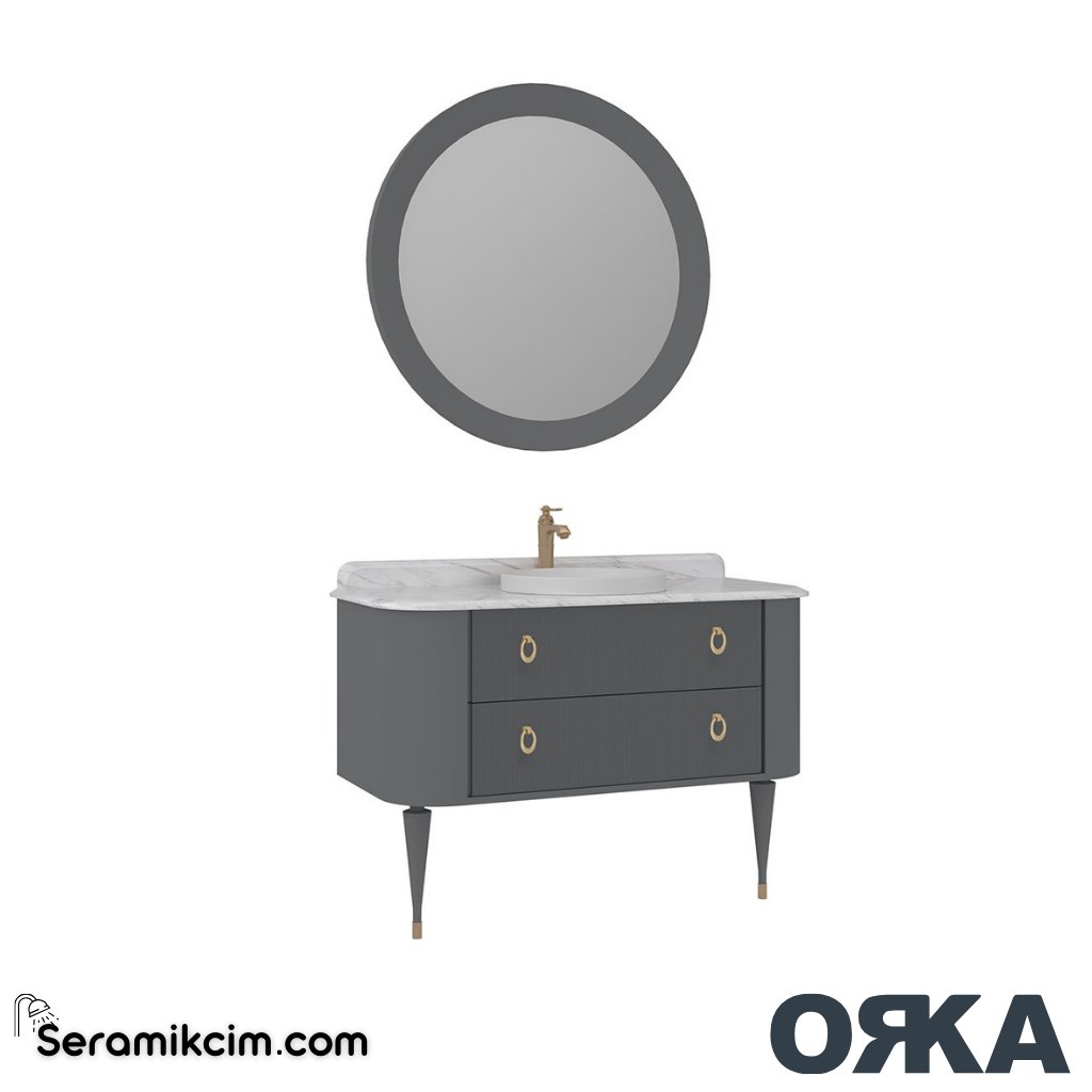 Orka Felice 120cm Banyo Dolabı Set Altın Ahşap Ayaklı Mat Antrasit - ORK070.120.01.TKM