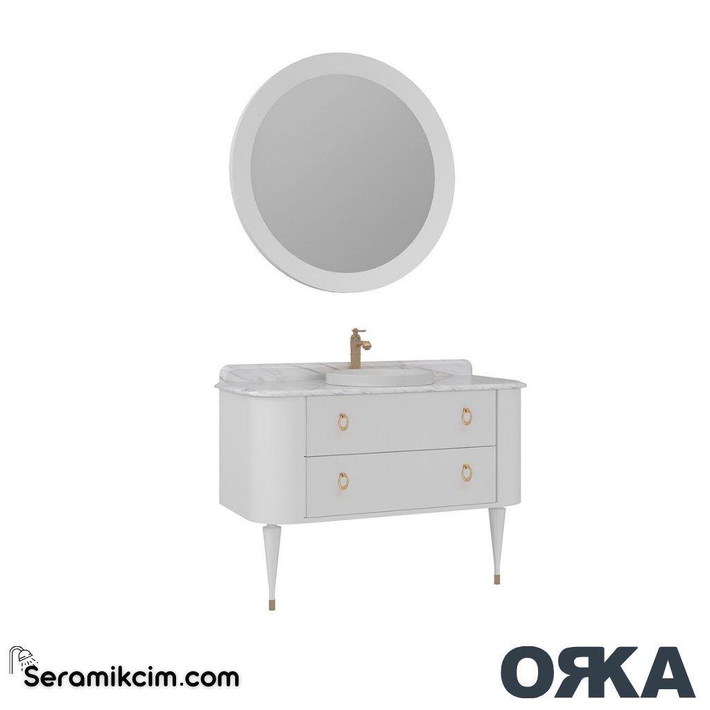 Orka Felice 120cm Banyo Dolabı Set Altın Ahşap Ayaklı Mat Beyaz - ORK070.120.02.TKM