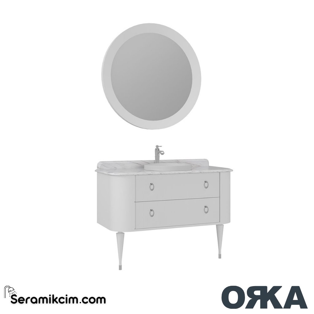 Orka Felice 120cm Banyo Dolabı Set Krom Ahşap Ayaklı Mat Beyaz - ORK078.120.02.TKM