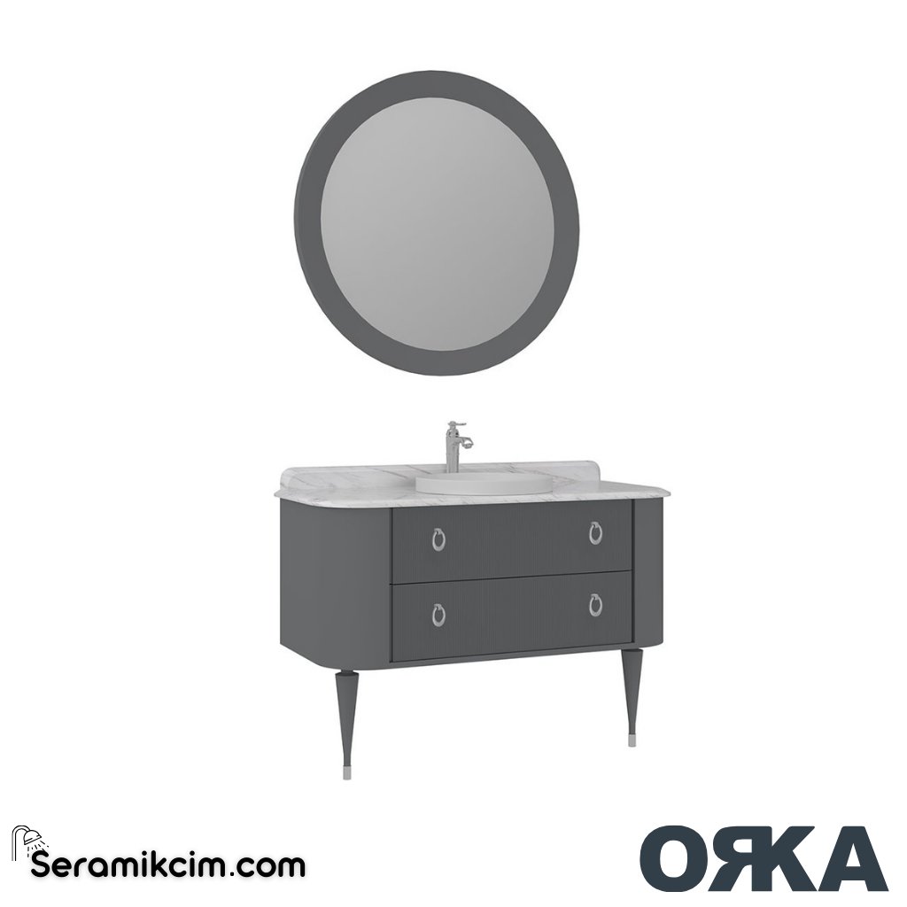 Orka Felice 120cm Banyo Dolabı Set Krom Ahşap Ayaklı Mat Gri - ORK078.120.03.TKM