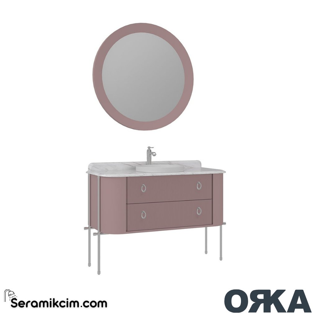 Orka Felice 127cm Banyo Dolabı Set Krom Metal Ayaklı Mat Pudra - ORK077.127.04.TKM