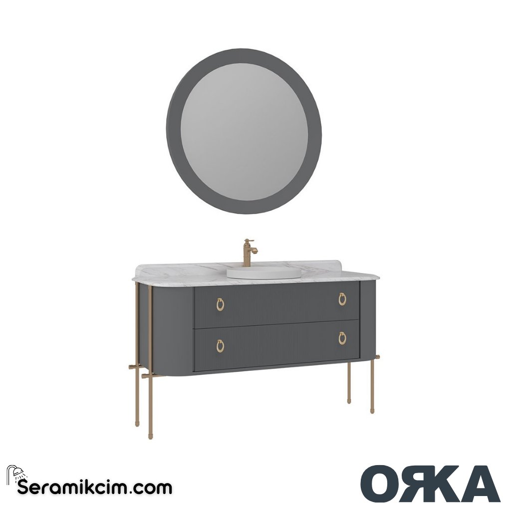 Orka Felice 147cm Banyo Dolabı Set Altın Metal Ayaklı Mat Gri - ORK07.147.03.TKM