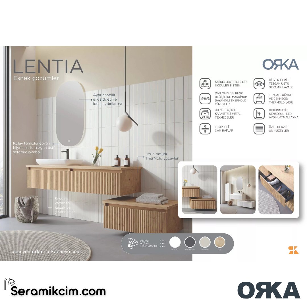 Orka Lentia 80cm Banyo Dolabı Set Mat Kaşmir