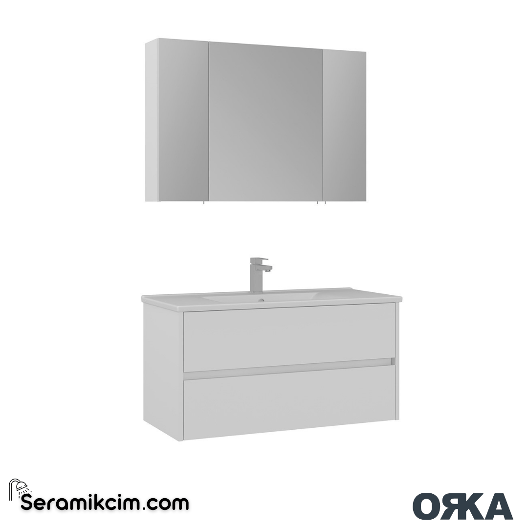 Orka Side 100cm Çekmeceli Banyo Dolabı Set Beyaz