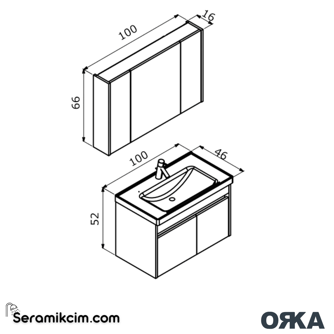 Orka Side 100cm Kapaklı Banyo Dolabı Set Beyaz