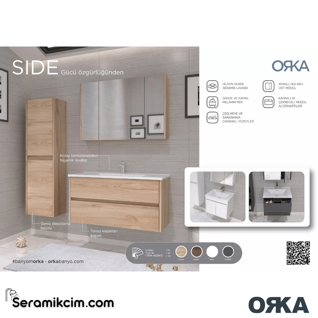 Orka Side 65cm Kapaklı Banyo Dolabı Set Navaro
